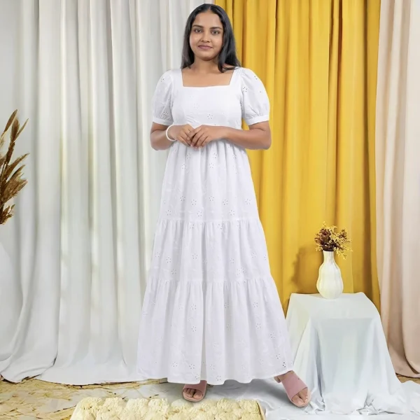 Cut Lawn Cotton Tier Dress